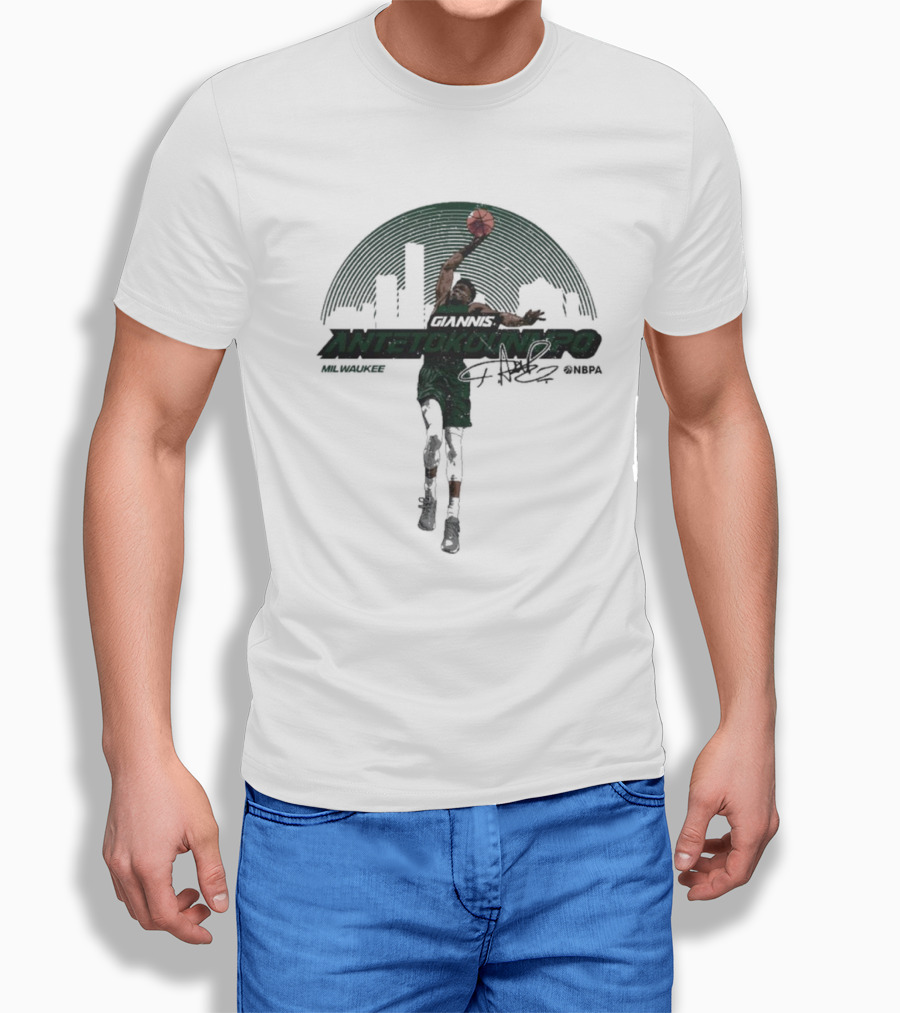 Giannis Antetokounmpo Milwaukee Skyline Signature @NBPA T-Shirt