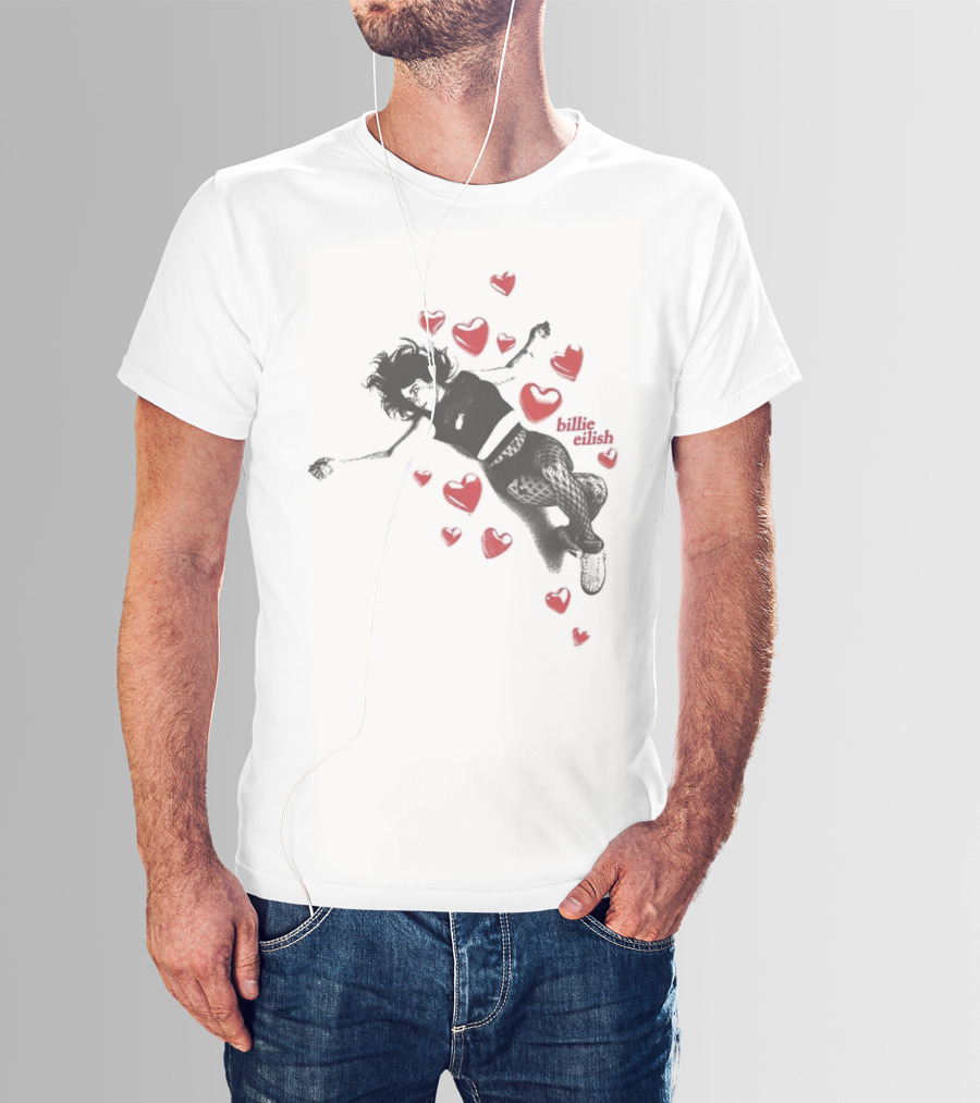 Billie Eilish Surrounded By Floating Red Hearts Valentine T-Shirt