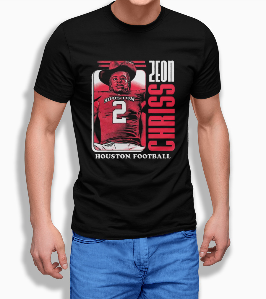 Houston Cougars Football Zeon Chriss Number 2 Red Black White T-Shirt