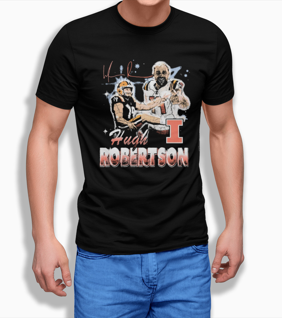 Hugh Robertson Illinois Fighting Illini 90s Retro Signature Football T-Shirt