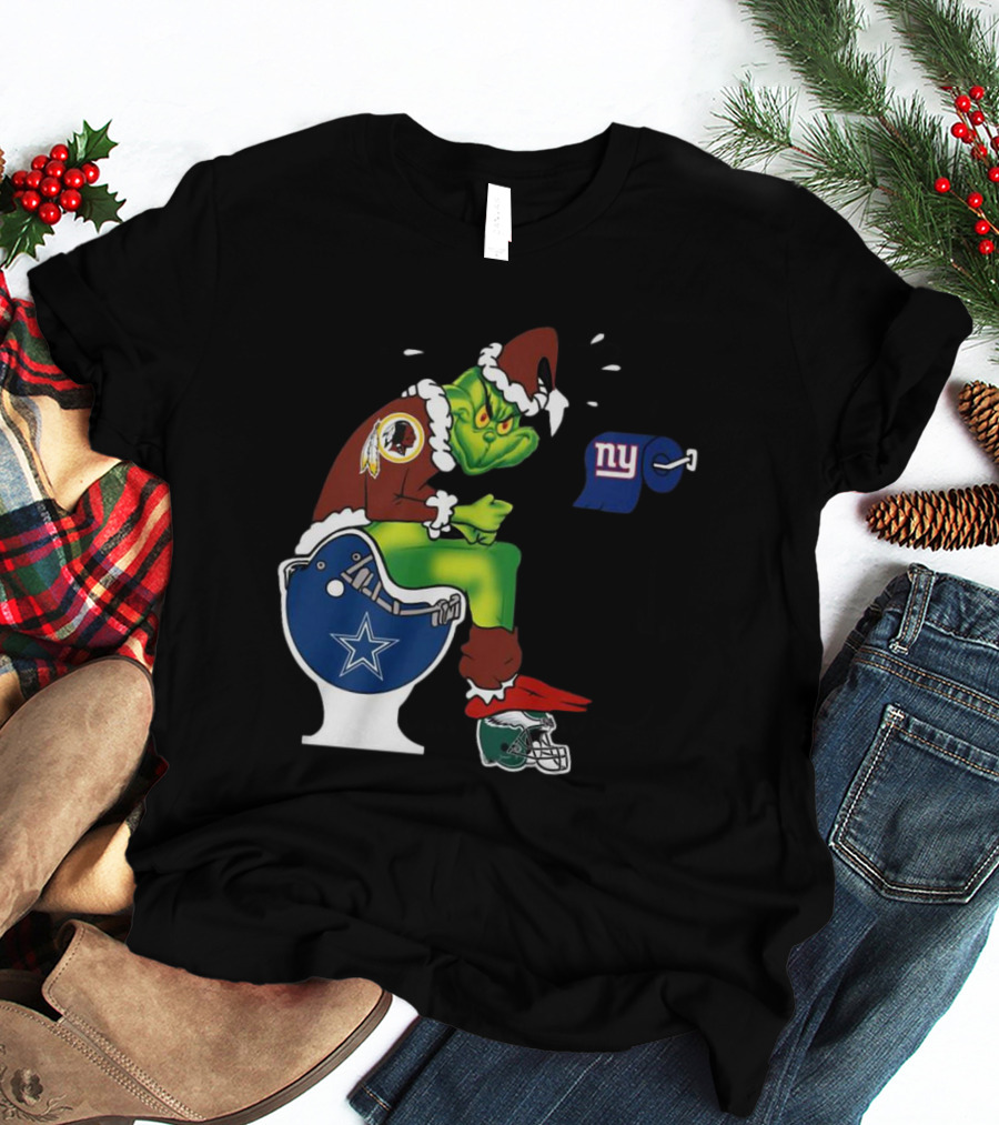 The Grinch Washington Football Team On Toilet Dallas Cowboys New York Giants Christmas T-Shirt