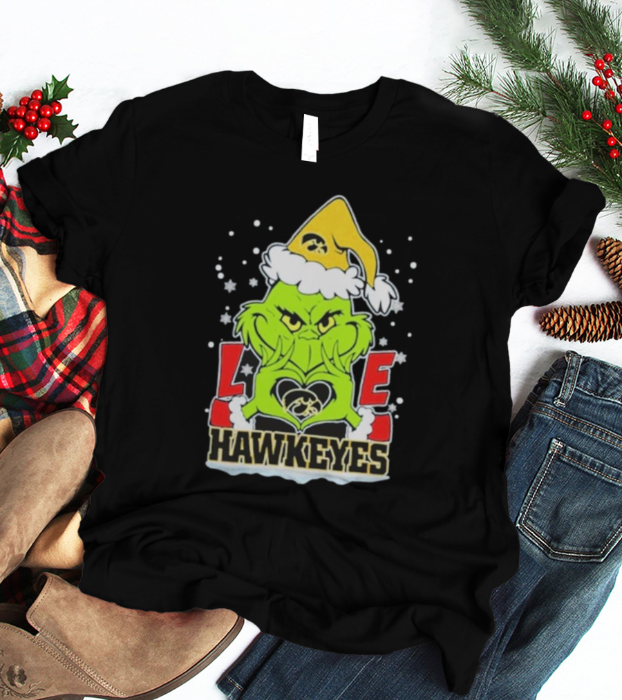 Grinch Love Hawkeyes Christmas Iowa Hawkeyes Football T-Shirt