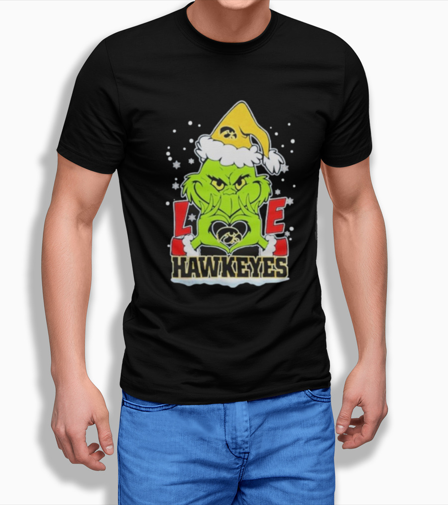 Grinch Love Hawkeyes Christmas Iowa Hawkeyes Football T-Shirt