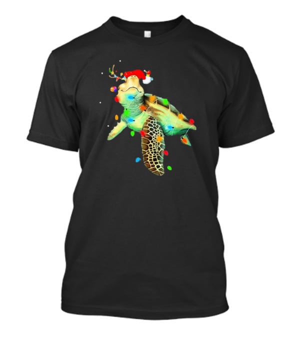 Sea Turtle Christmas Lights Santa Hat Merry Christmas T-Shirt