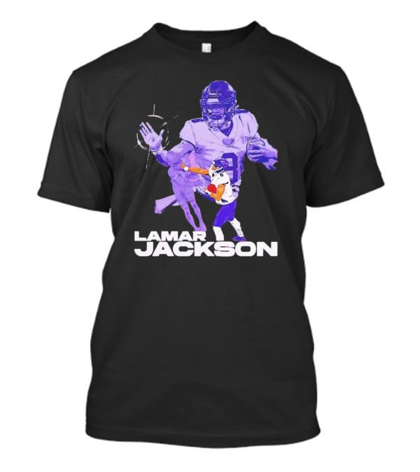 Lamar Jackson Baltimore Ravens NFL Stiff Arm Dynamic Action Play T-Shirt
