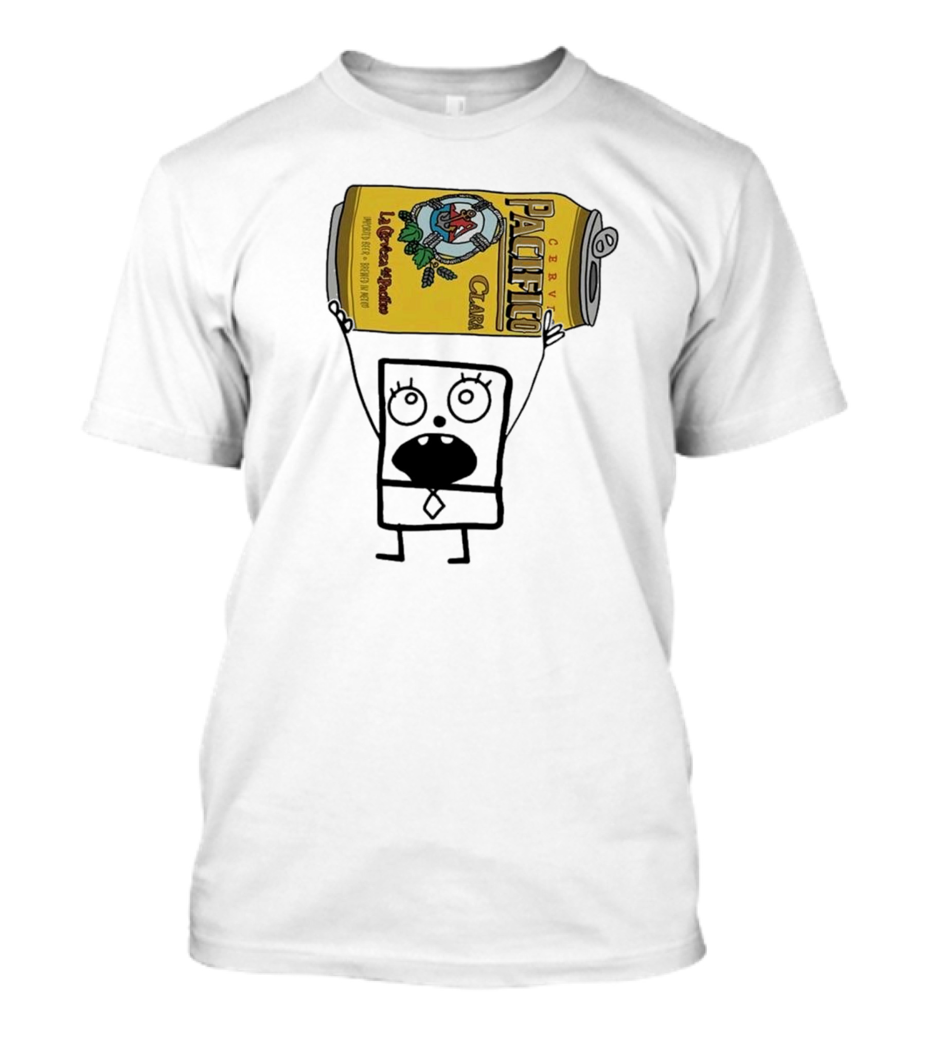 Doodlebob Holding Pacifico Clara La Cerveza Del Pacifico Beer Can T-Shirt