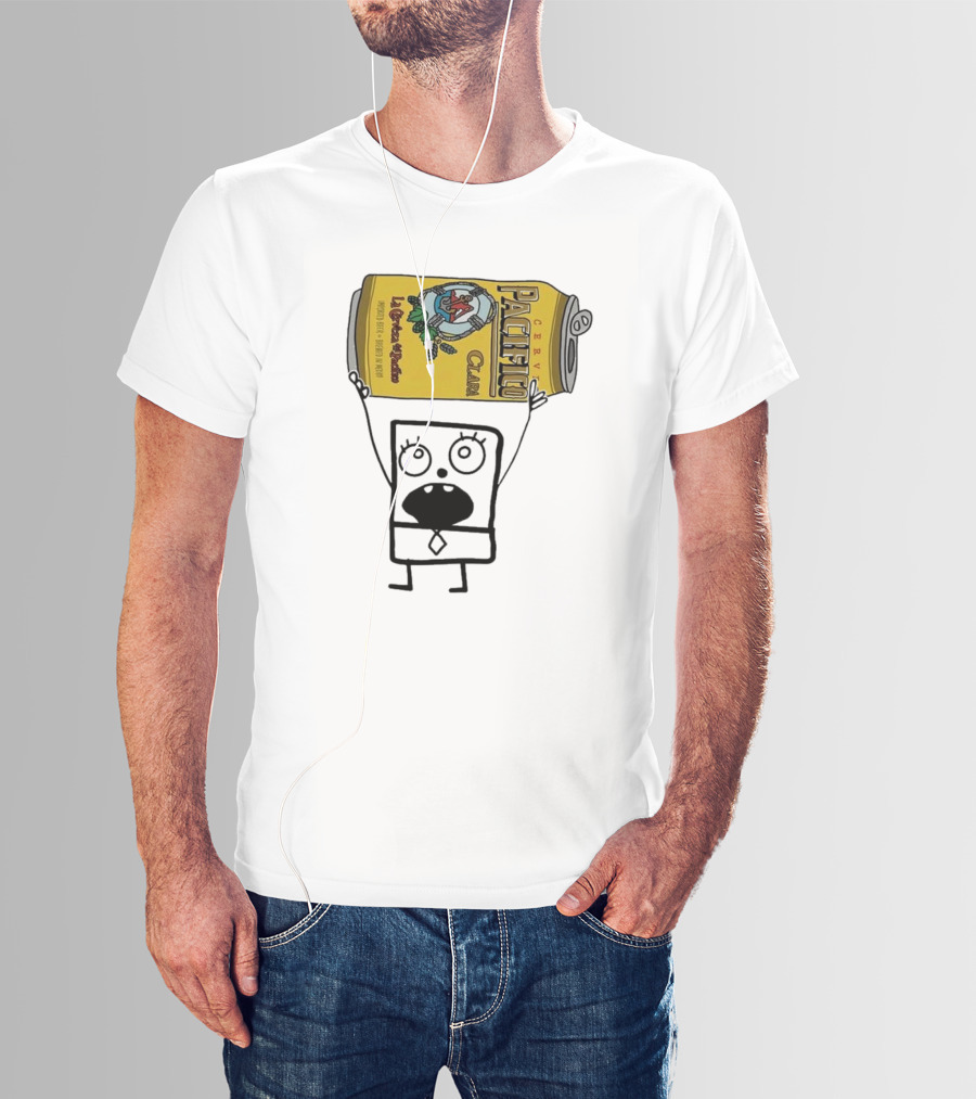 Doodlebob Holding Pacifico Clara La Cerveza Del Pacifico Beer Can T-Shirt