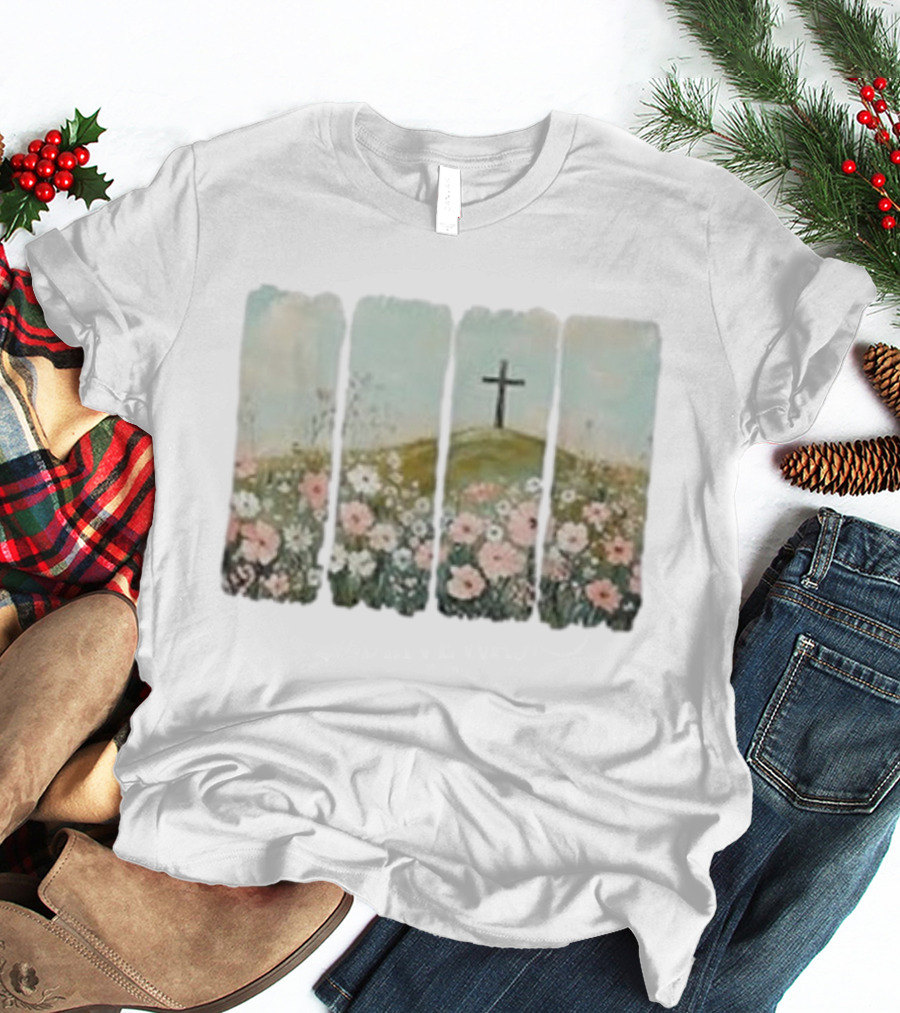 He Is Risen Christian Wildflower Cross Easter Women Girls T-Shirt