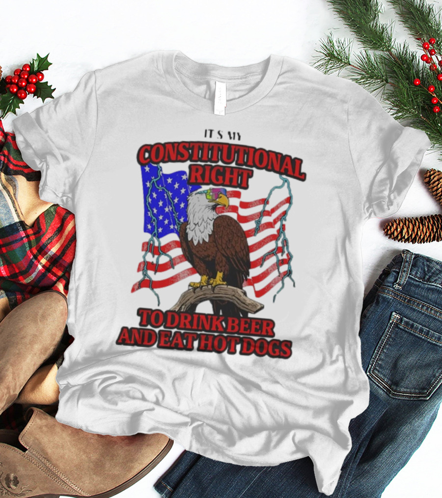 Constitutional Right Bald Eagle American Flag Drink Beer Eat Hot Dogs T-Shirt