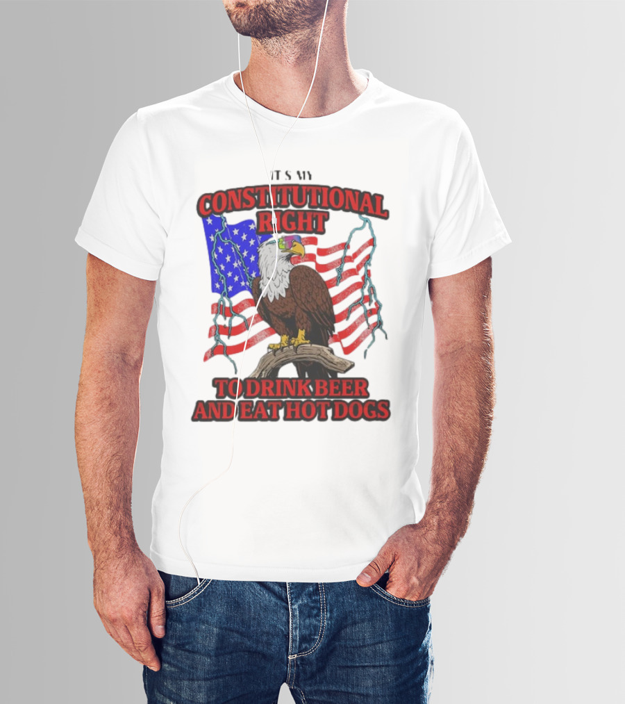 Constitutional Right Bald Eagle American Flag Drink Beer Eat Hot Dogs T-Shirt
