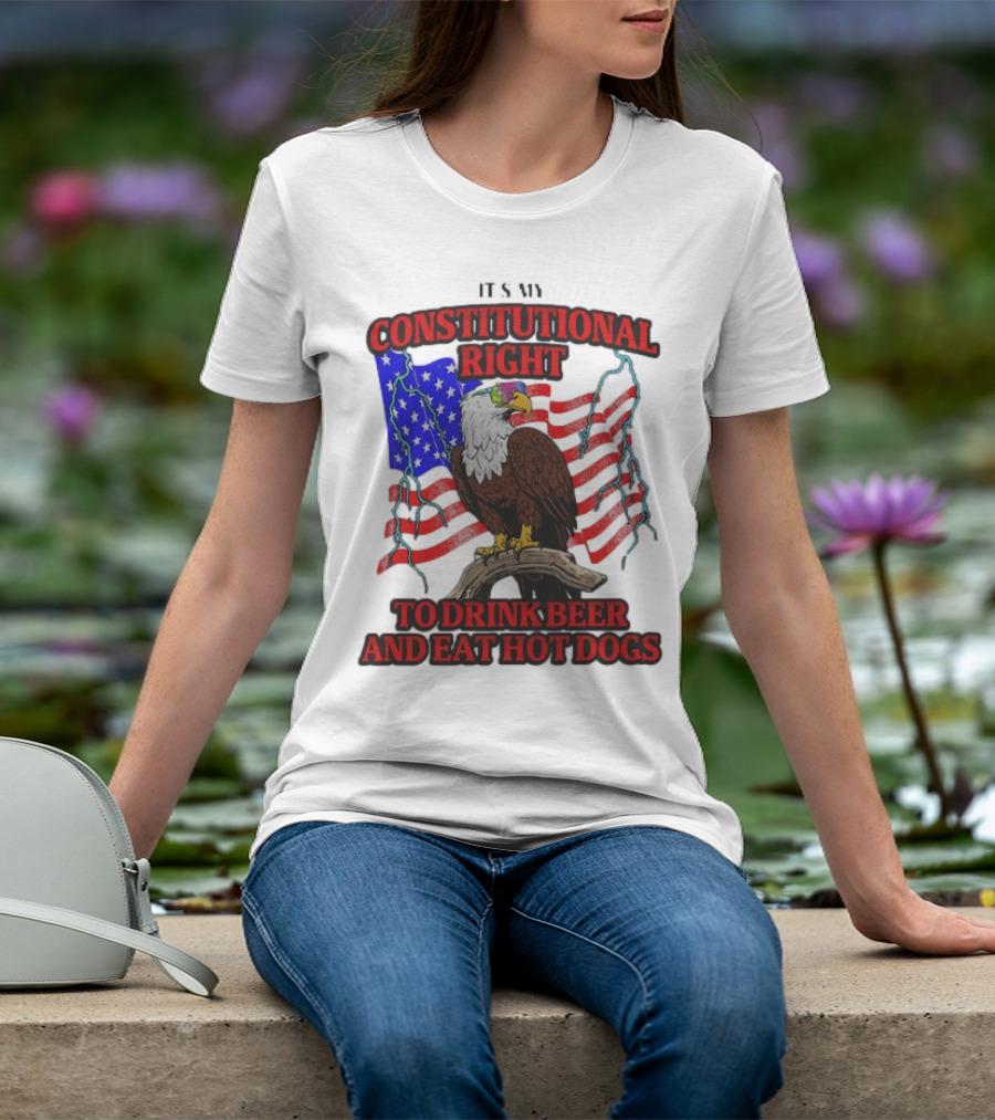 Constitutional Right Bald Eagle American Flag Drink Beer Eat Hot Dogs T-Shirt