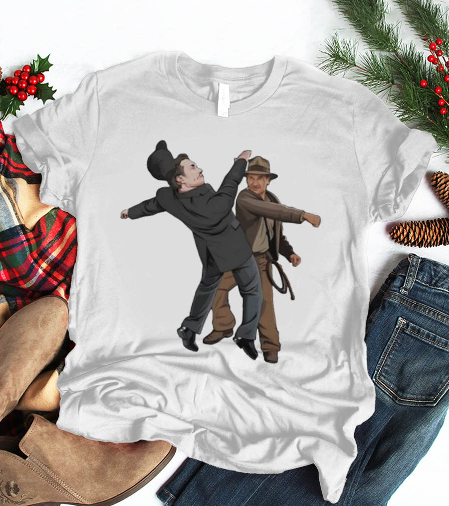 Indiana Jones Punching Elon Musk Salute Scene T-Shirt