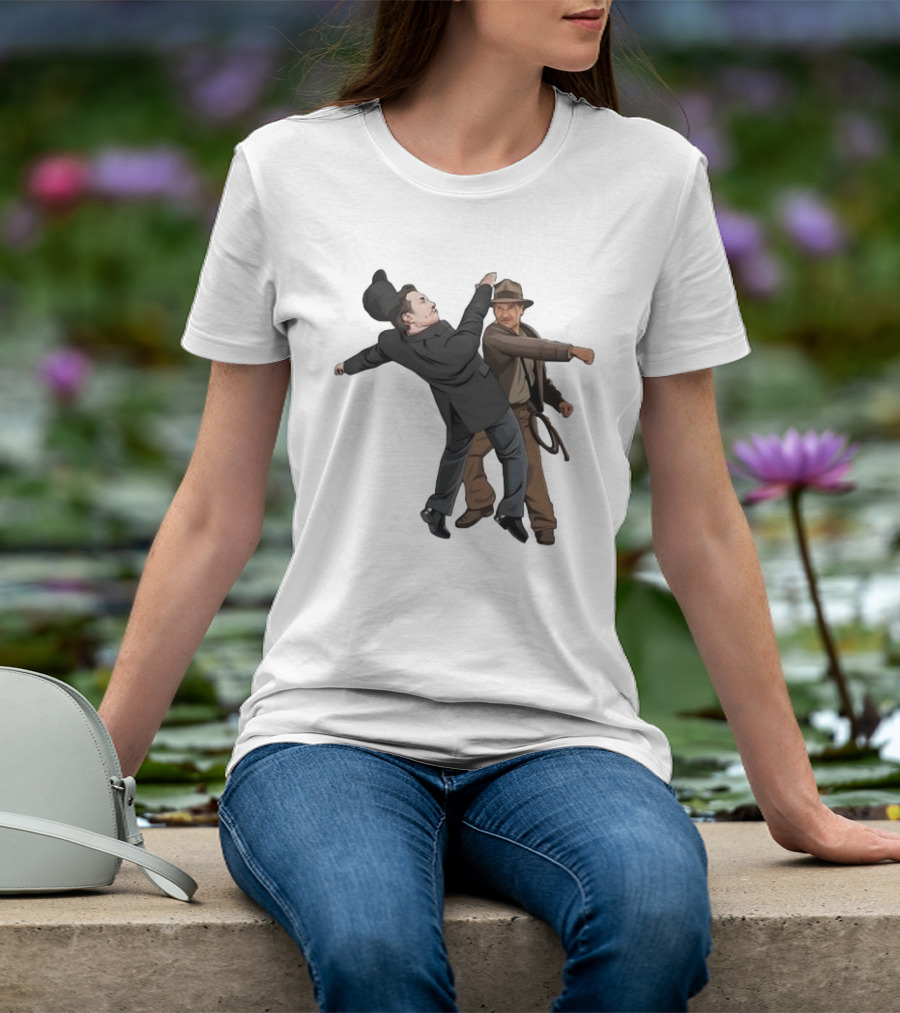 Indiana Jones Punching Elon Musk Salute Scene T-Shirt