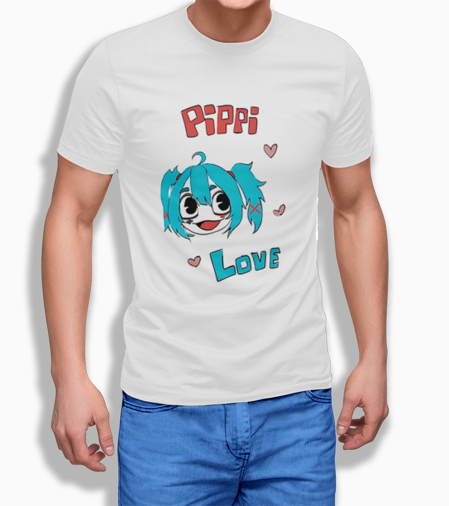 Pippi Love Blue Hair Cute Hearts T-Shirt