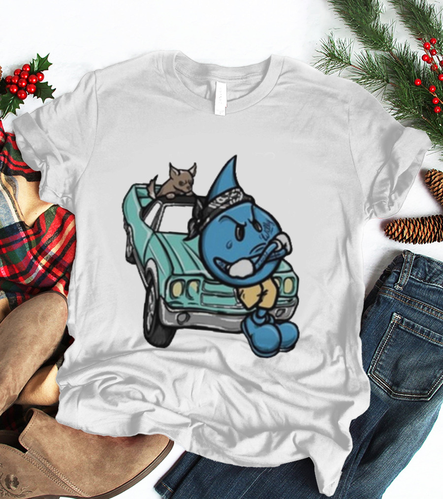 Thornhill Bat White Blue Cartoon Character With Dog In Classic Car T-Shirt
