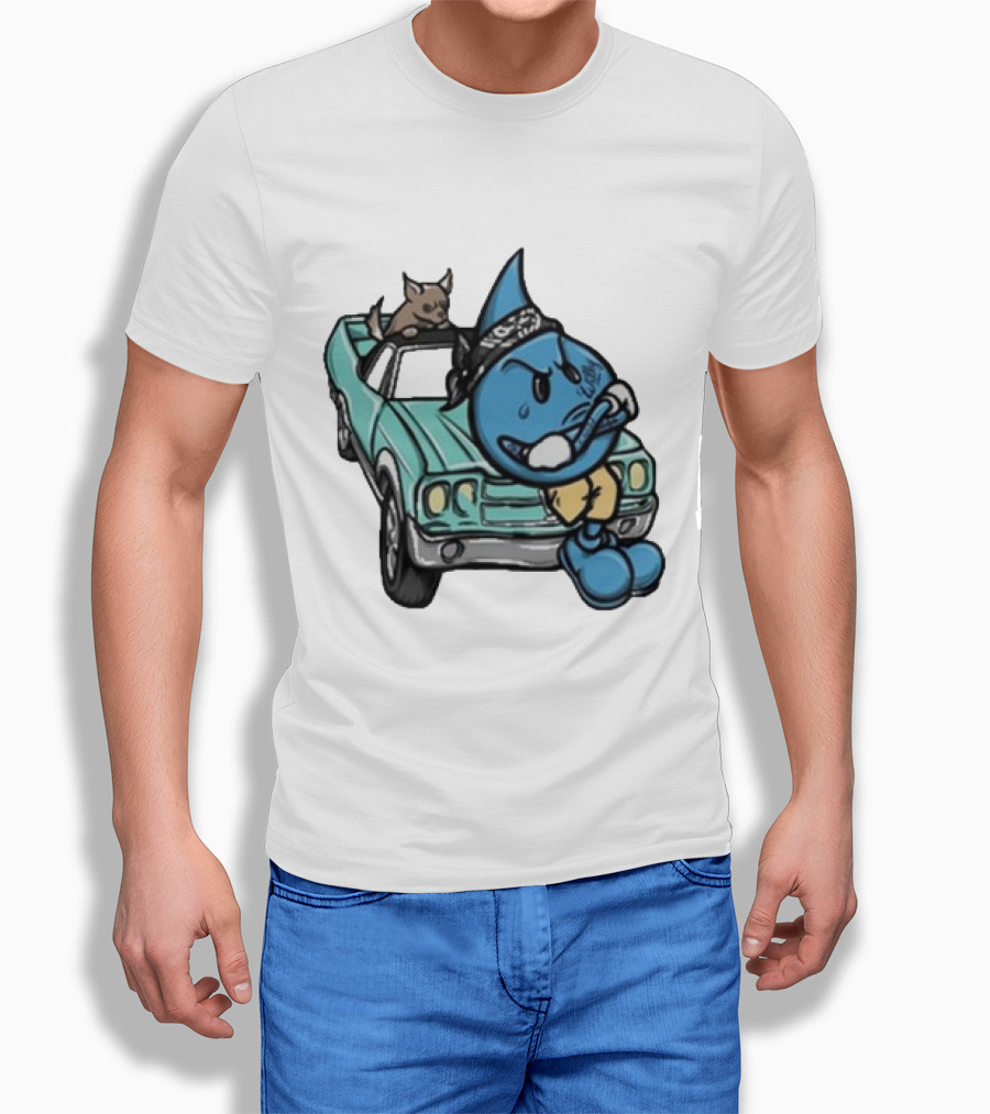 Thornhill Bat White Blue Cartoon Character With Dog In Classic Car T-Shirt
