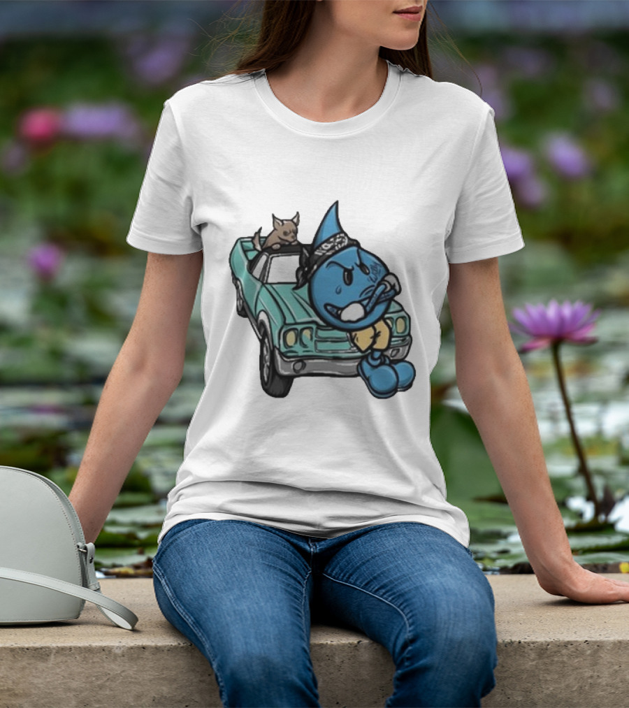 Thornhill Bat White Blue Cartoon Character With Dog In Classic Car T-Shirt