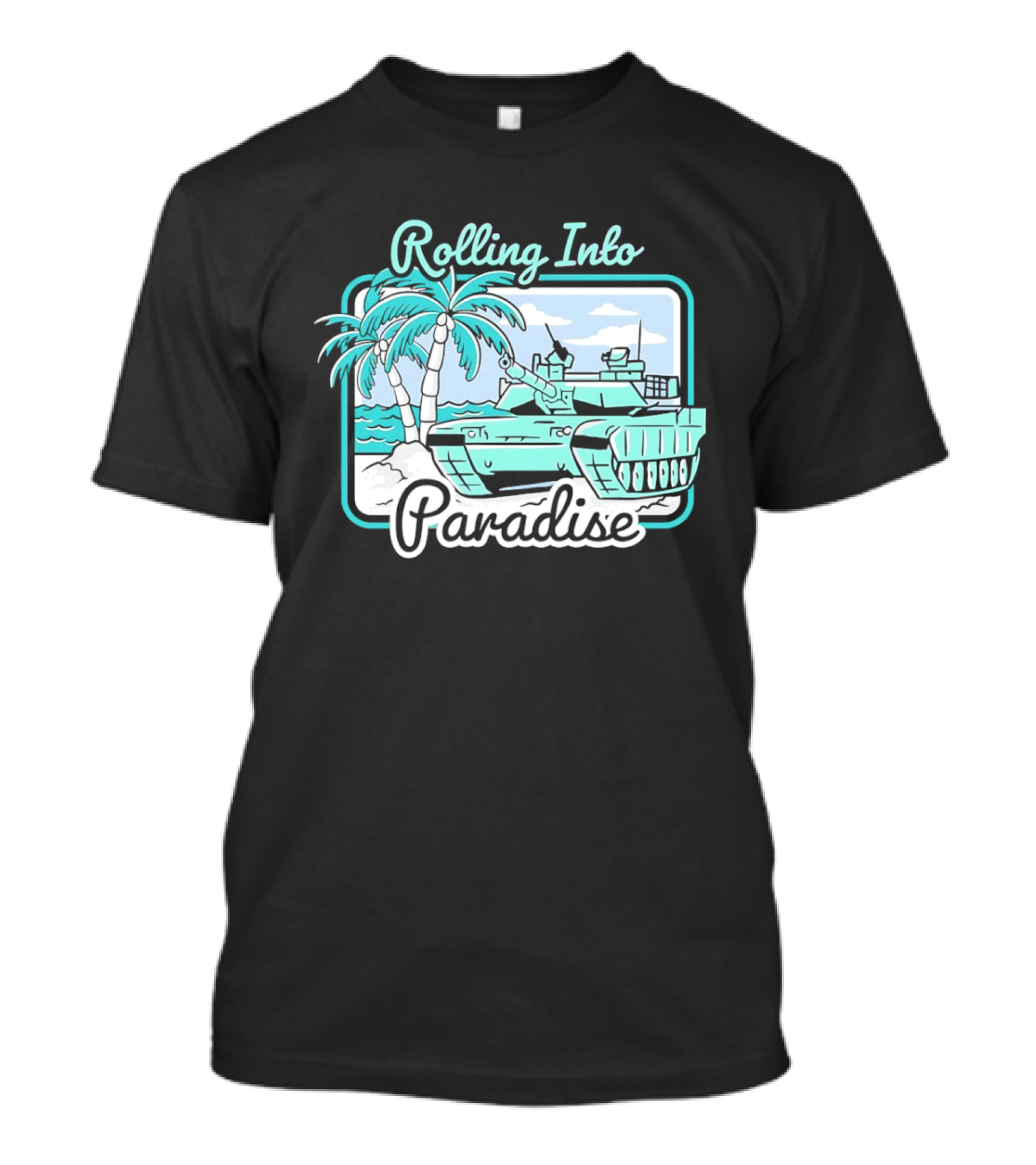 Rolling Into Paradise Tropical Beach Tank Palm Trees Ocean Scene T-Shirt