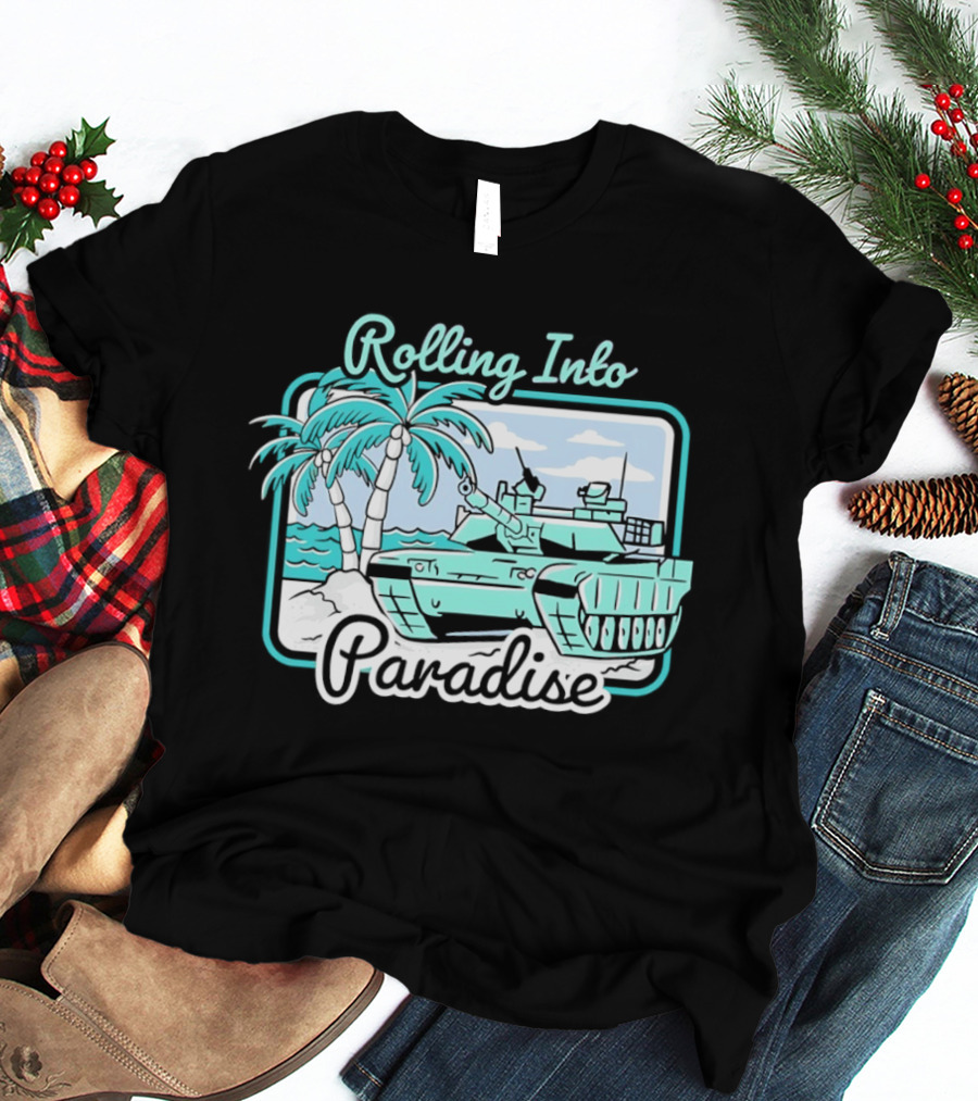 Rolling Into Paradise Tropical Beach Tank Palm Trees Ocean Scene T-Shirt