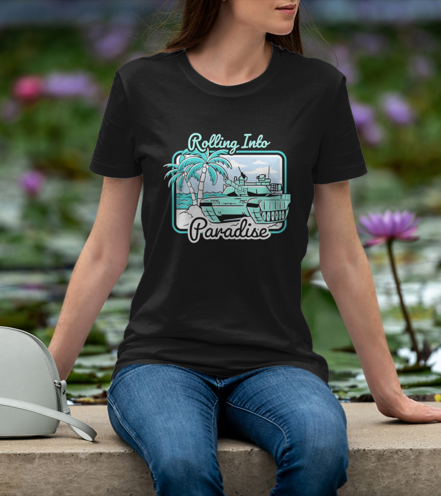 Rolling Into Paradise Tropical Beach Tank Palm Trees Ocean Scene T-Shirt