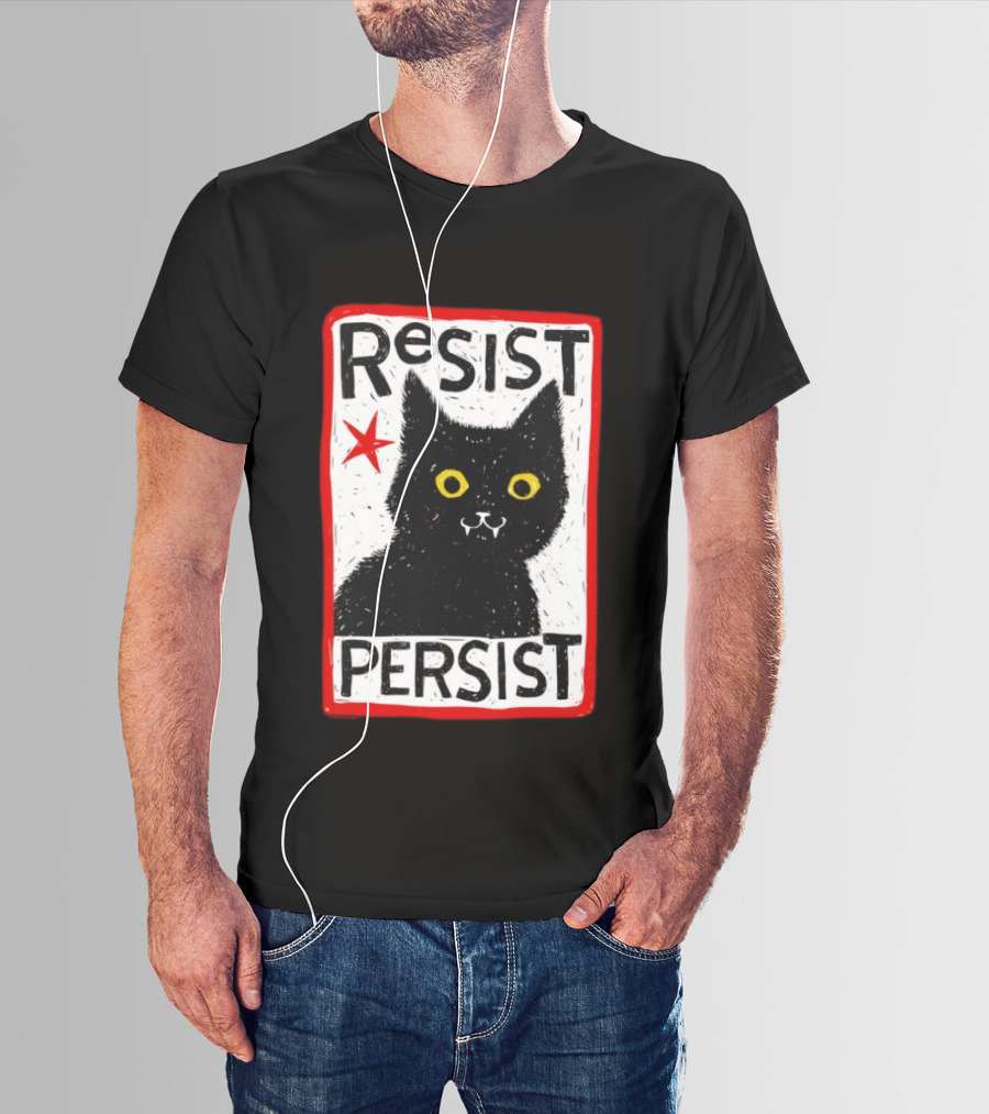 Resist Persist Black Cat Activism Red Star Empowerment T-Shirt