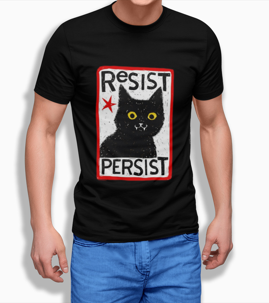 Resist Persist Black Cat Activism Red Star Empowerment T-Shirt