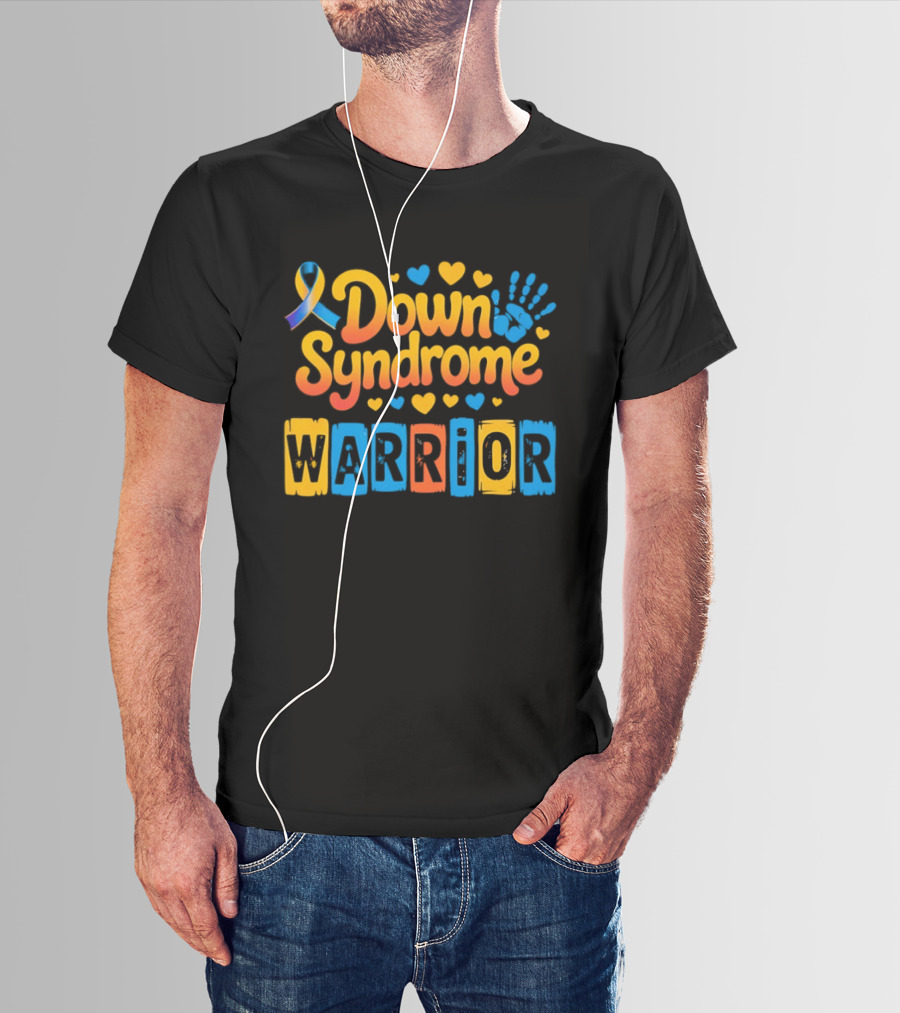 Down Syndrome Warrior Ribbon Handprint Hearts T-Shirt