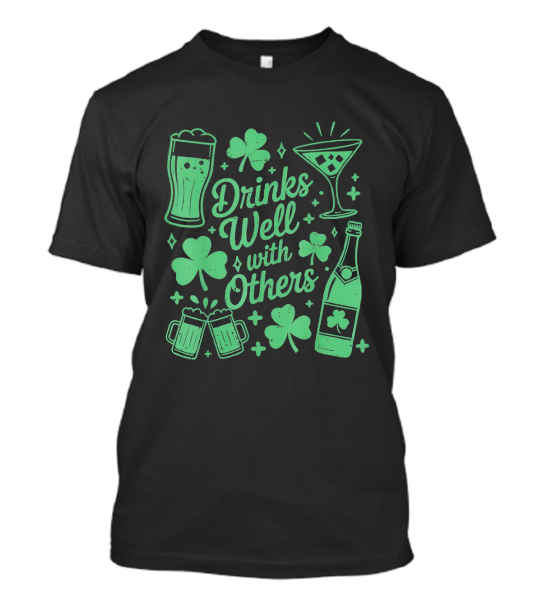 Drinks Well With Others St Patrick's Day Irish Drinking Clover Beer Cocktail T-Shirt