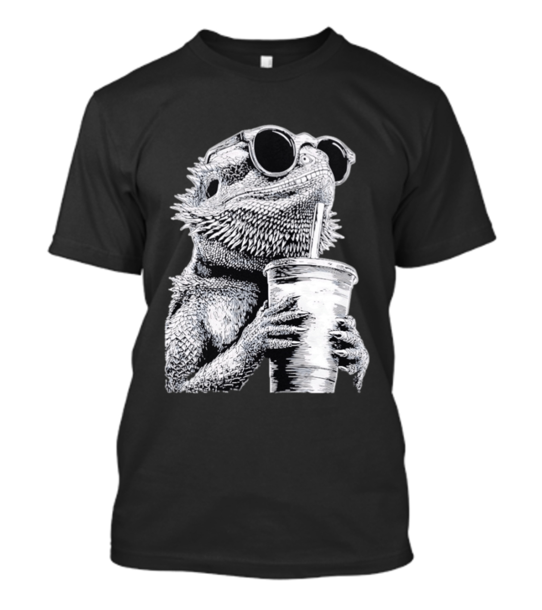 Bearded Dragon With Sunglasses Drinking Iced Coffee T-Shirt