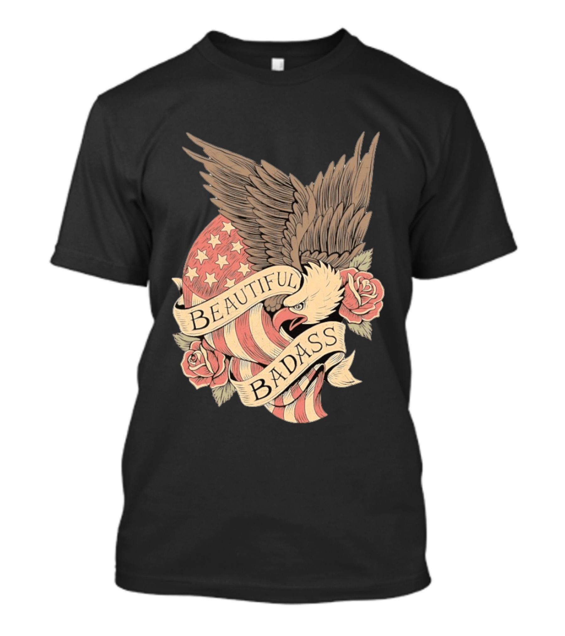 Beautiful Badass Eagle With American Flag And Roses T-Shirt