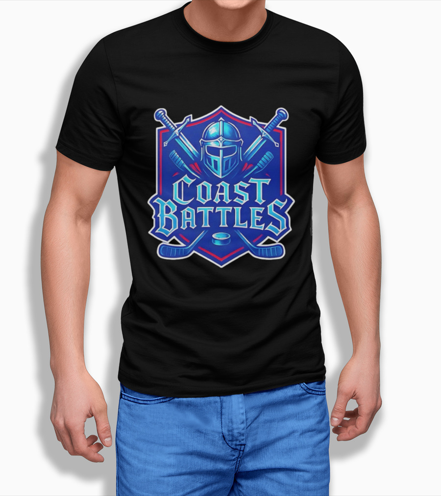 Coast Battles Hockey Knight Helm Swords And Crossed Sticks T-Shirt