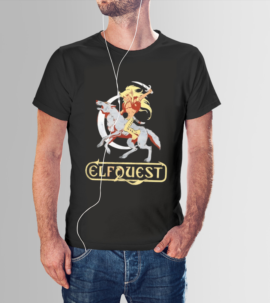 Elfquest Cutter Riding Wolf Crescent Moon Scene T-Shirt