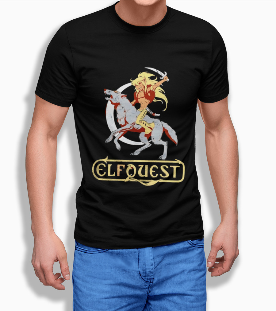 Elfquest Cutter Riding Wolf Crescent Moon Scene T-Shirt