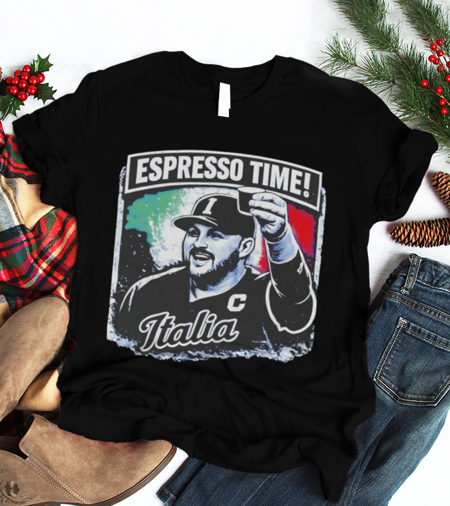 Espresso Time Italia Celebration With Baseball Player And Italian Flag T-Shirt