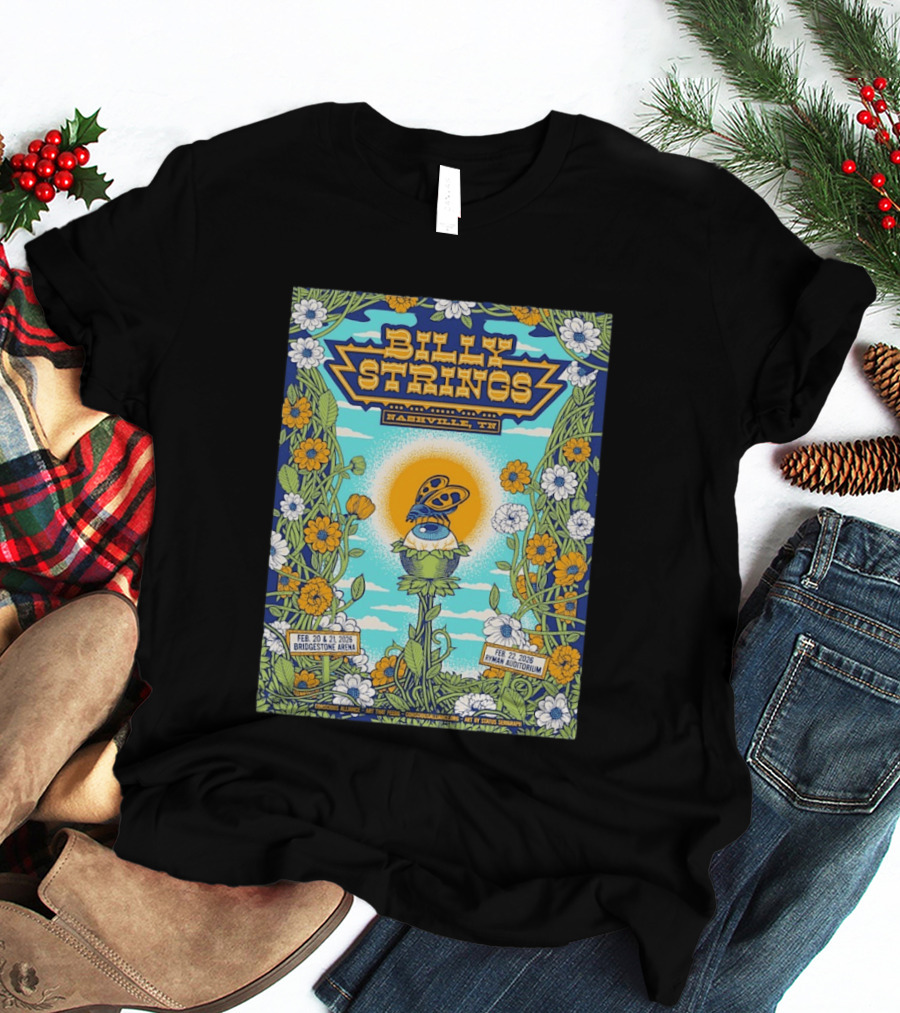 Billy Strings Nashville TN Bridgestone Arena Ryman Auditorium February 2026 Butterfly Flowers T-Shirt