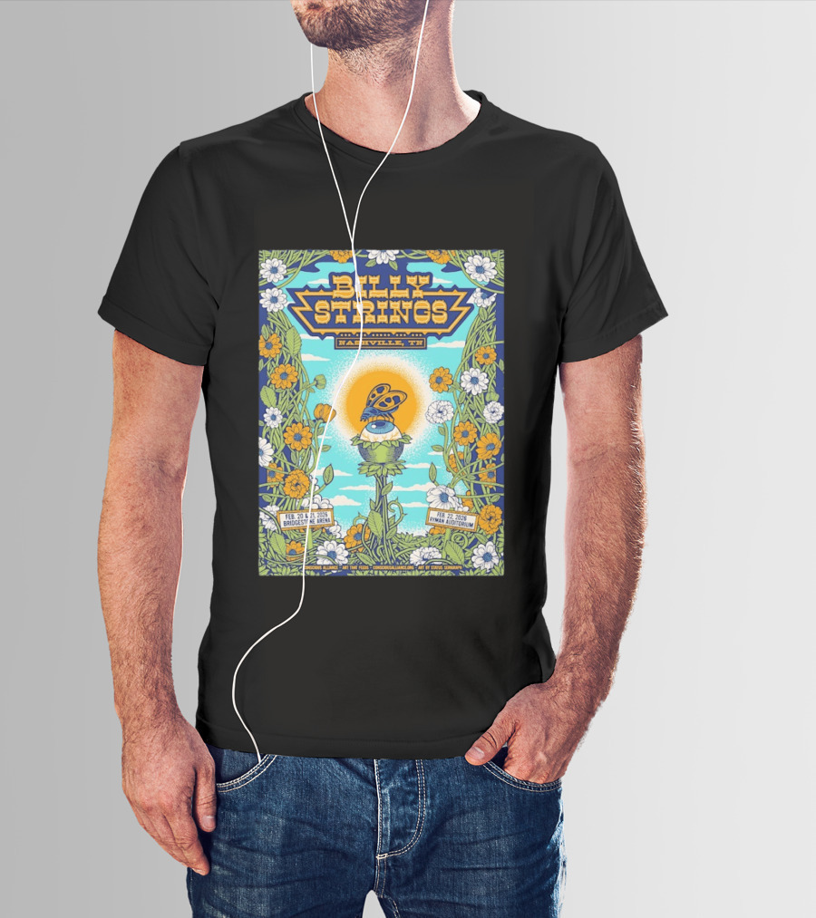 Billy Strings Nashville TN Bridgestone Arena Ryman Auditorium February 2026 Butterfly Flowers T-Shirt