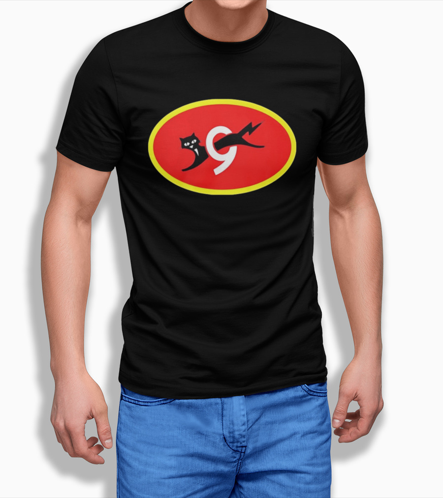 Eveready Black Cat 9 Lightning Bolt Red Oval T-Shirt