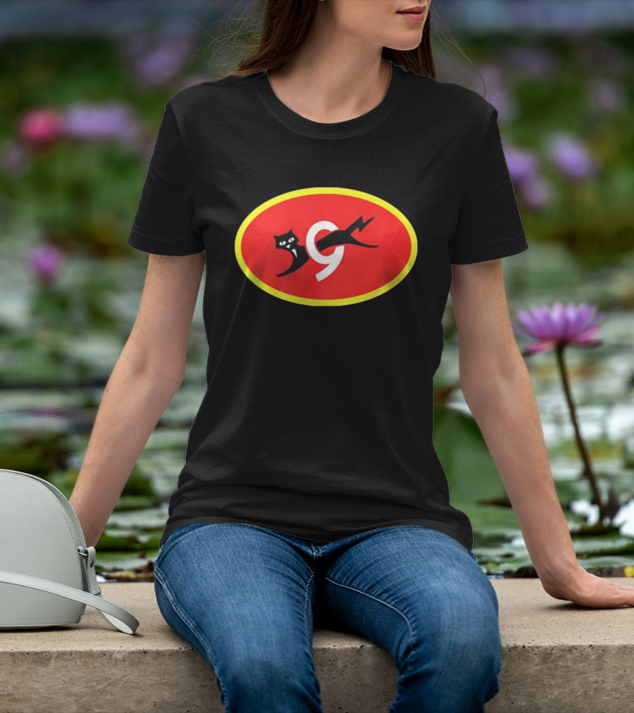 Eveready Black Cat 9 Lightning Bolt Red Oval T-Shirt