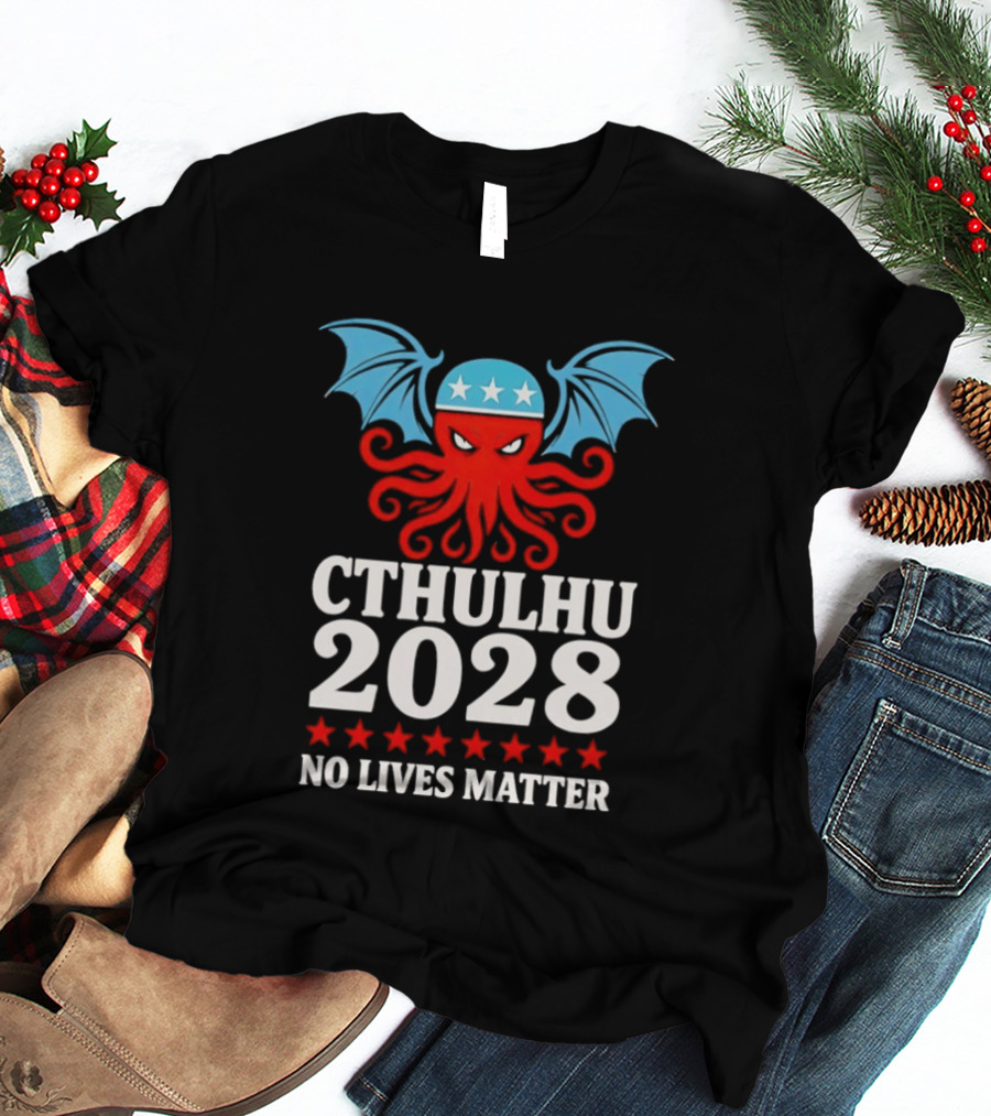 Cthulhu 2028 No Lives Matter Five Stars Red Tentacles Blue Wings T-Shirt