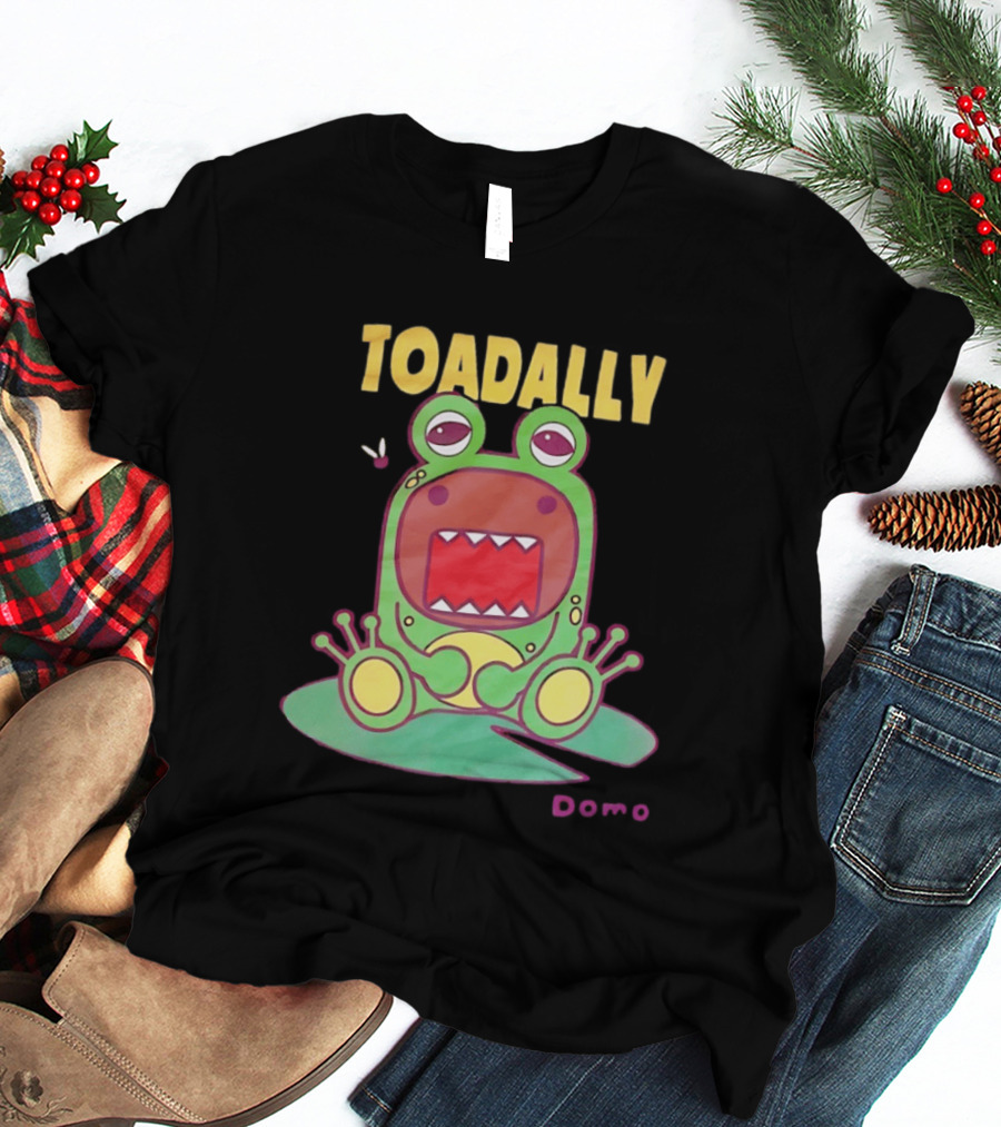 Toadally Domo Cartoon Frog With Red Mouth And Butterfly T-Shirt