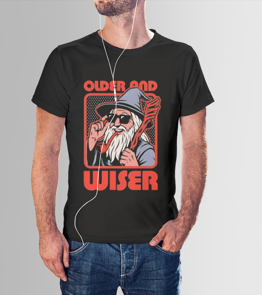 Older And Wiser Gandalf Smoking Pipe And Staff T-Shirt