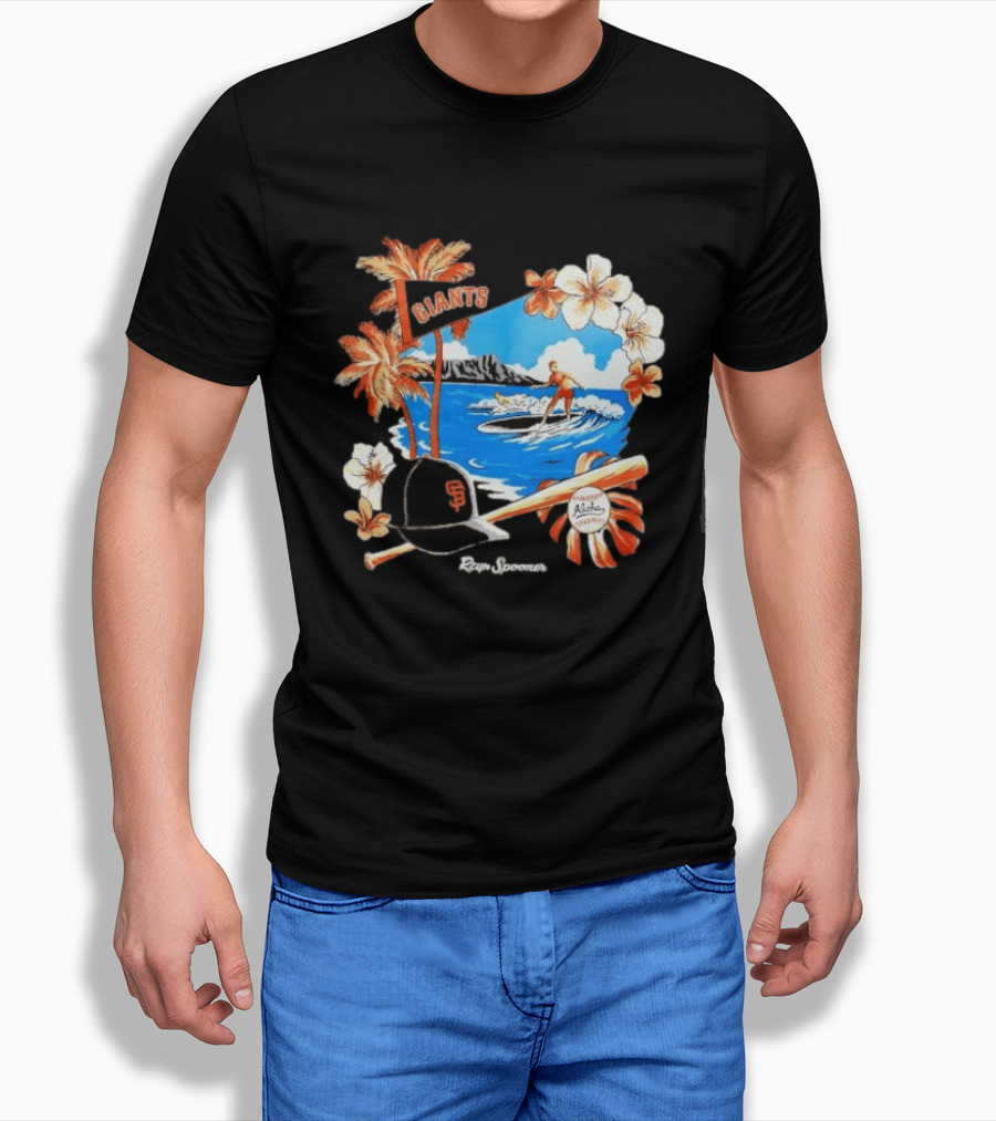 Giants Reyn Spooner Aloha Baseball Beach Surfing Floral Scene T-Shirt
