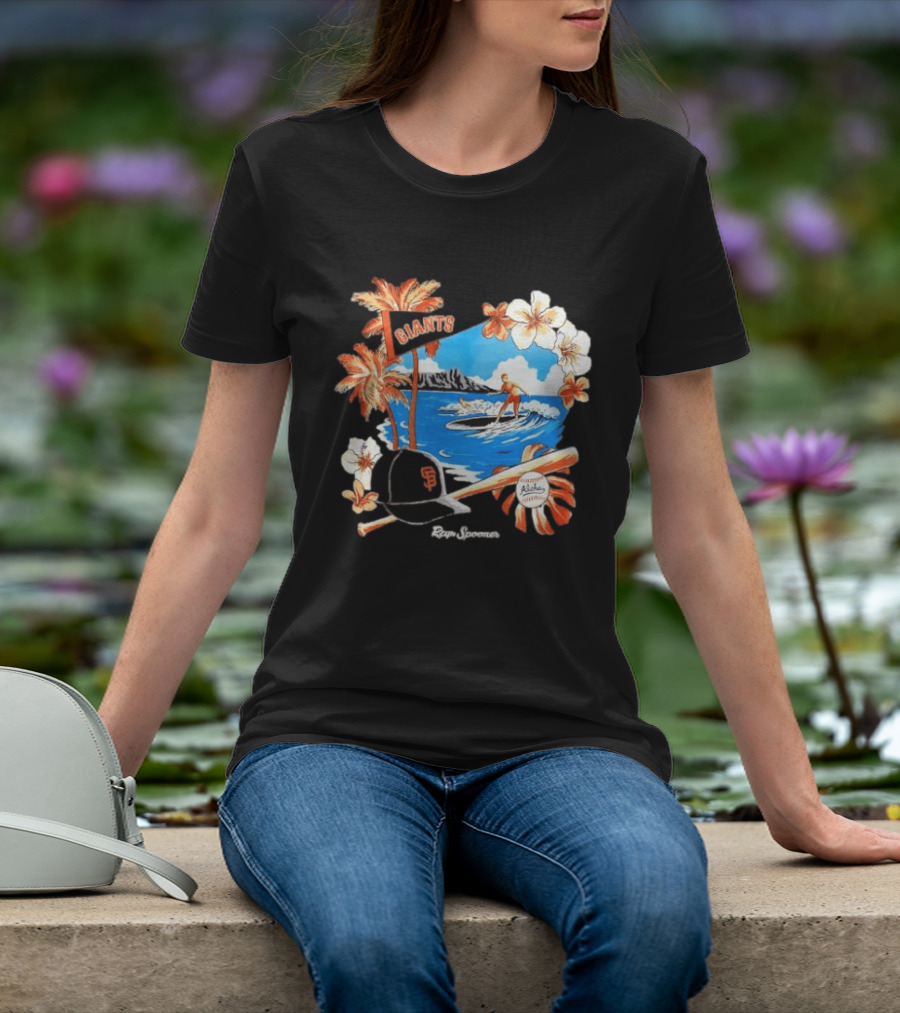 Giants Reyn Spooner Aloha Baseball Beach Surfing Floral Scene T-Shirt