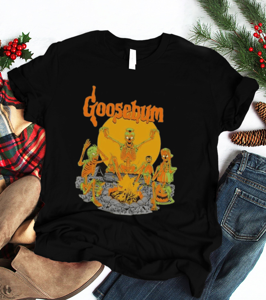 Goosebumps Skeleton Campfire Gnomes Slappy The Dummy Halloween Scene T-Shirt