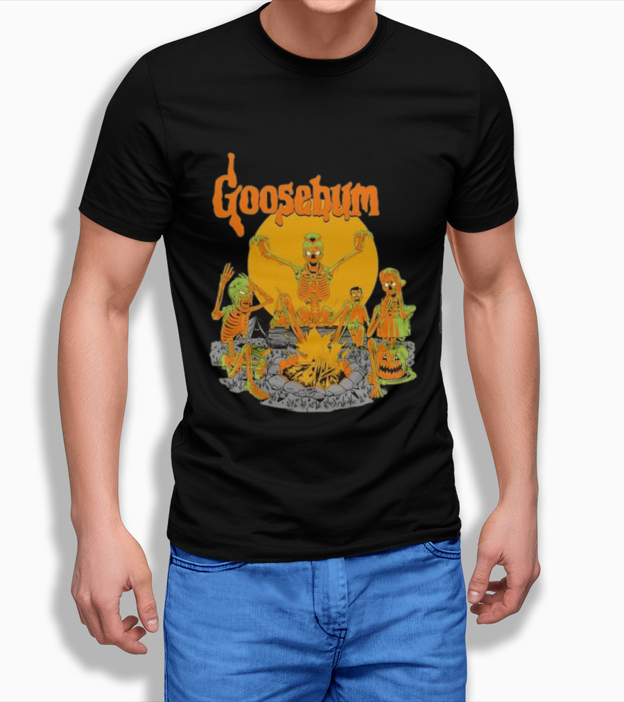 Goosebumps Skeleton Campfire Gnomes Slappy The Dummy Halloween Scene T-Shirt
