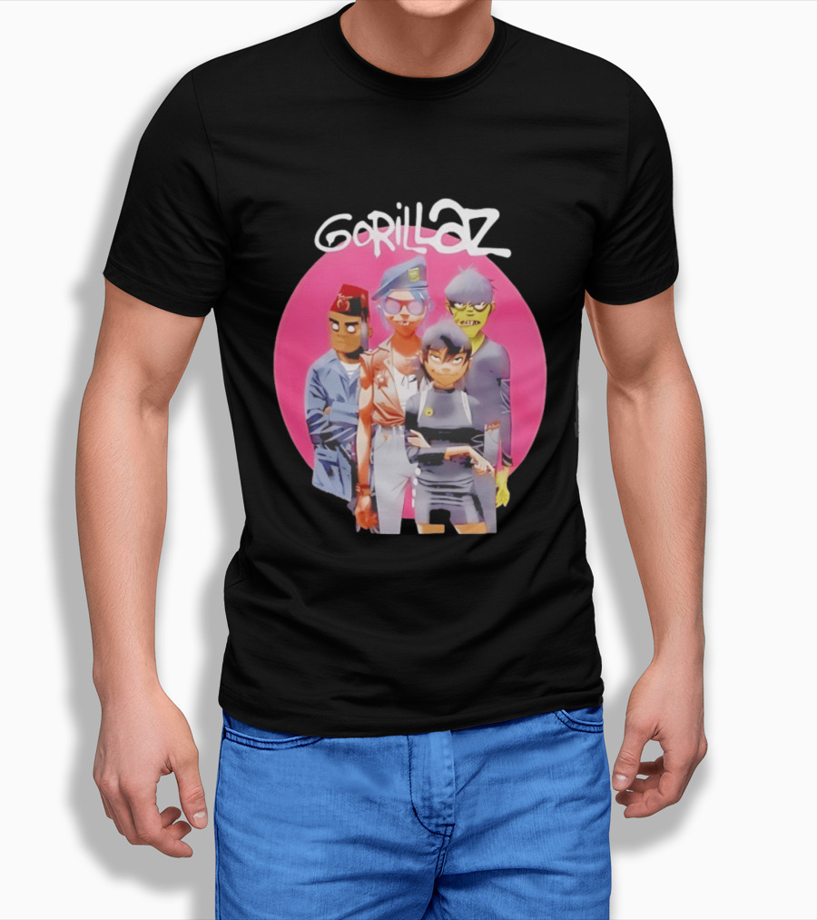 Gorillaz Humanz Group Characters On Pink T-Shirt