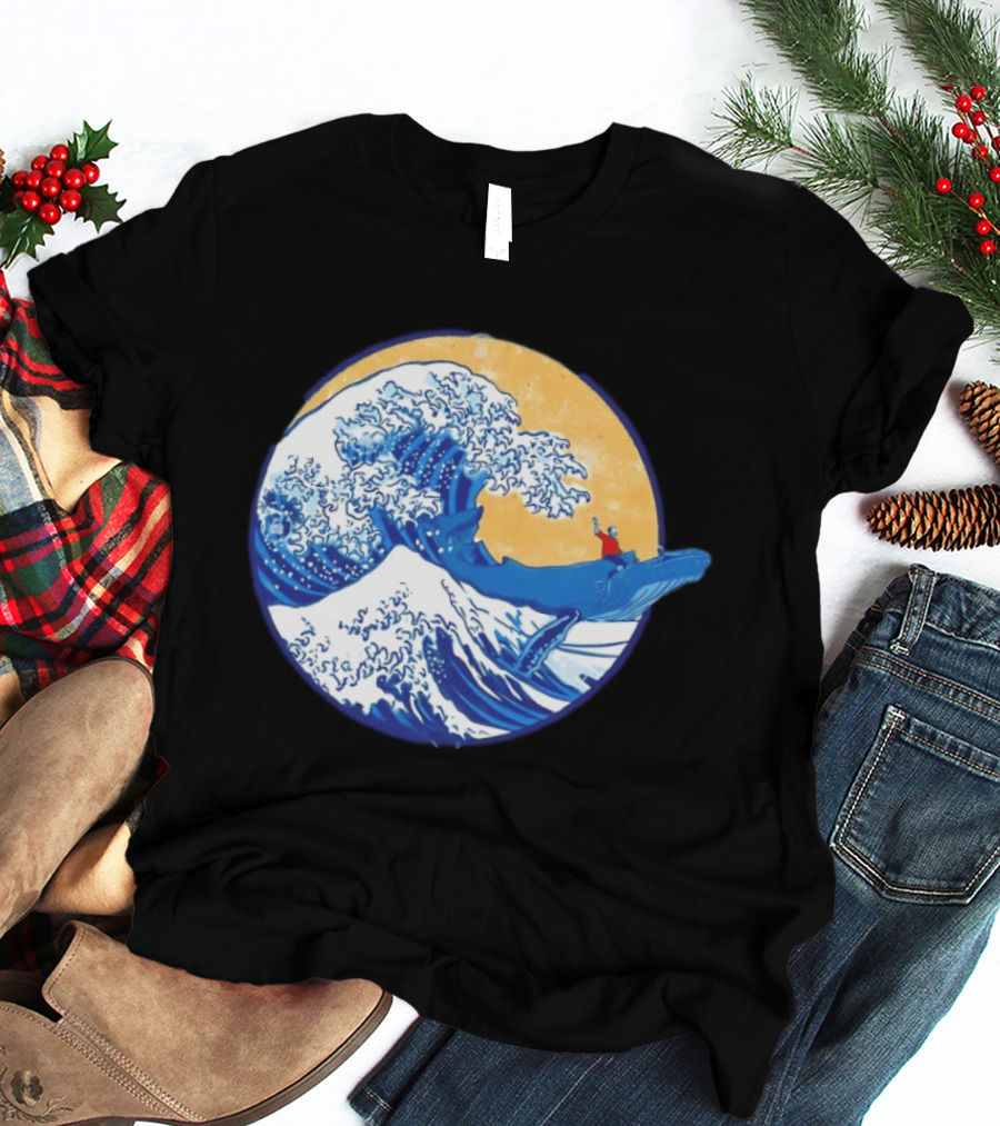 The Great Wave Meets The Great Beast With Whale Rider And Surfing Waves T-Shirt
