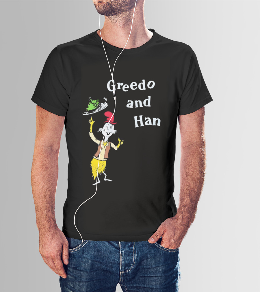 Greedo And Han Whimsical Cartoon Character Balancing Act T-Shirt