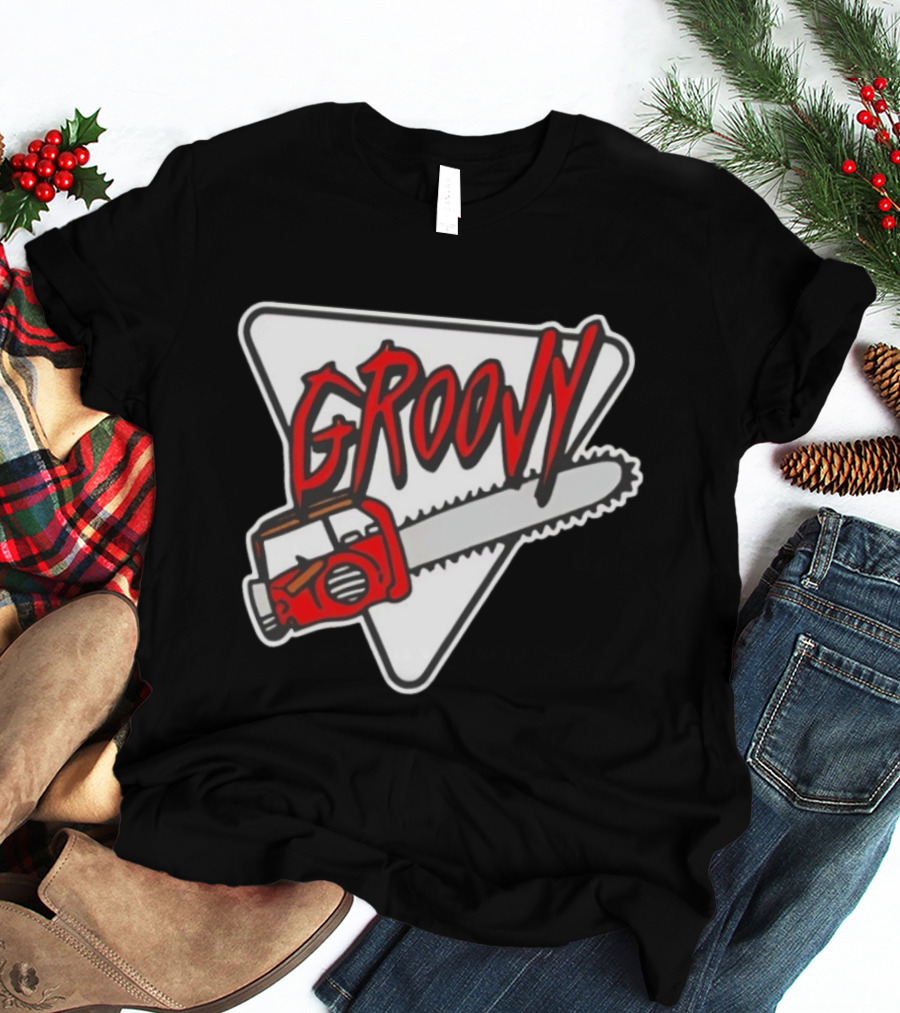 Groovy Chainsaw Retro Graphic Triangular T-Shirt