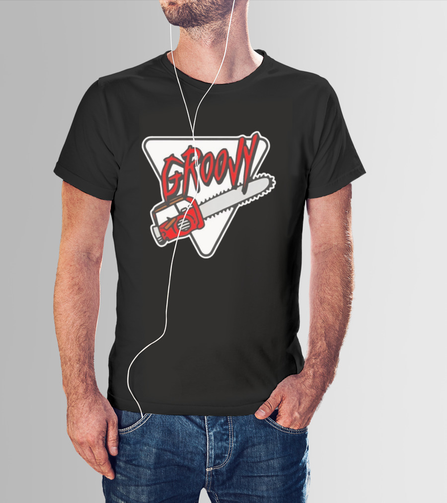Groovy Chainsaw Retro Graphic Triangular T-Shirt